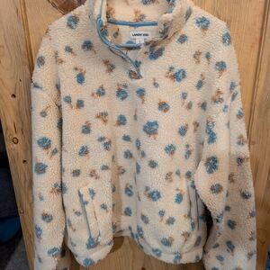 Lands' End Cream and Blue Fleece Jacket